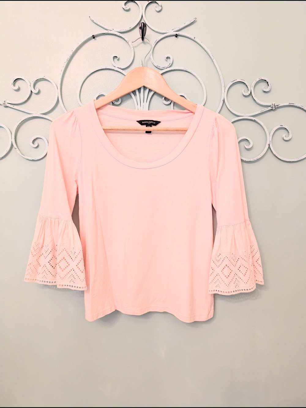 Banana Republic  Pale Pinky/or Peach Bell Sleeve Eyelet Top
